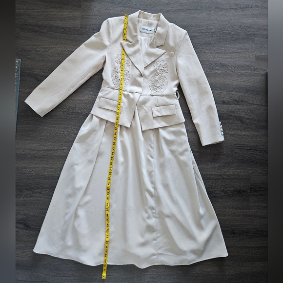 Self-Portrait Beige Tailored Crepe Lace Detail Midi Dress US Size 6 - Picture 14 of 15